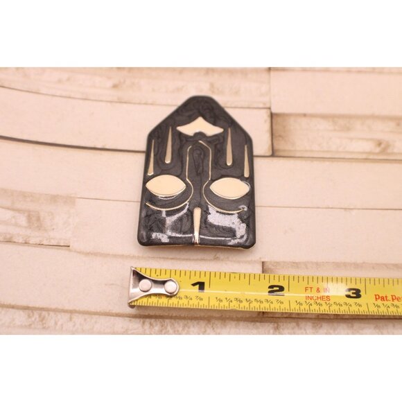 Vintage Face Mask Design Brooch Pin Abstract Black Enamel MCM Ethnic Art Deco - Picture 9 of 9